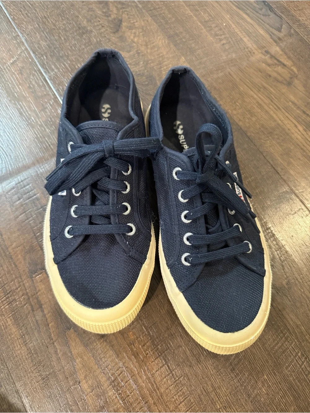 Superga Navy Blue Canvas Platform Sneakers